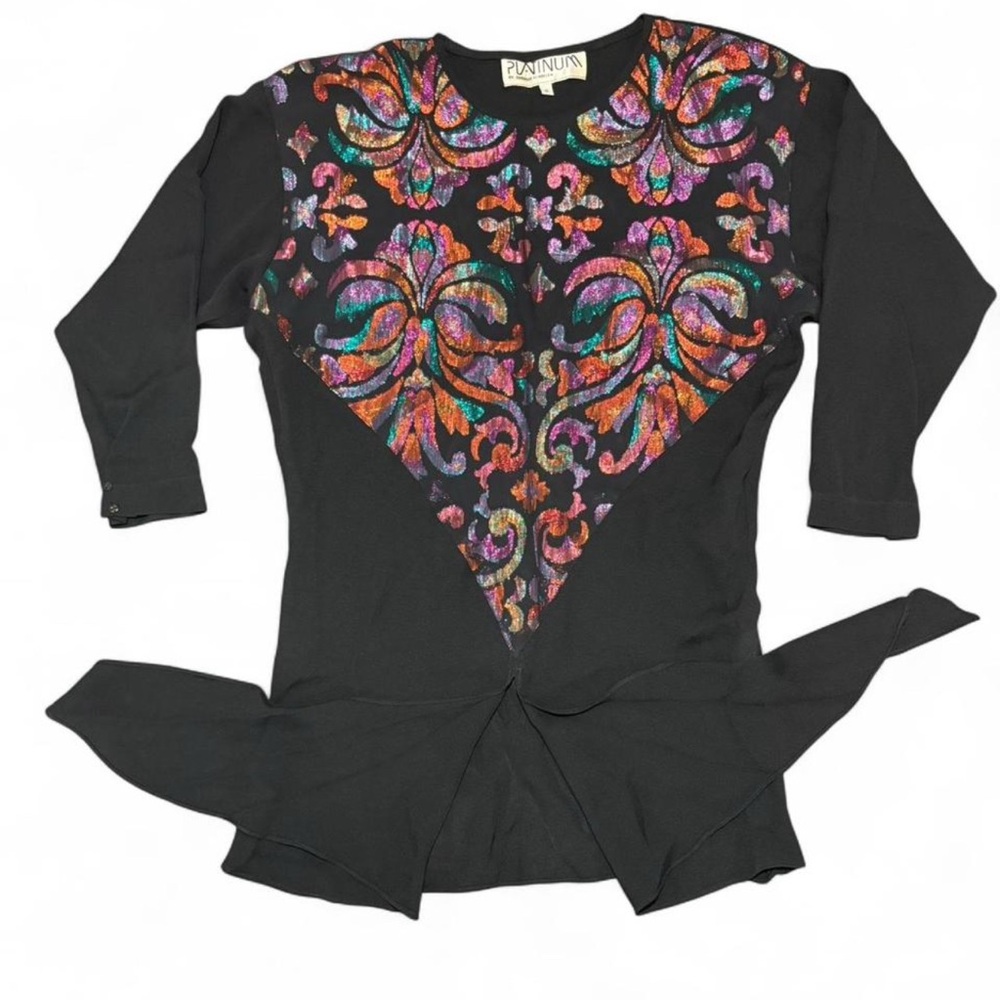 Vintage Platinum by Dorothy Schoelen Blouse Iridescent Brocade Peplum Top Size S